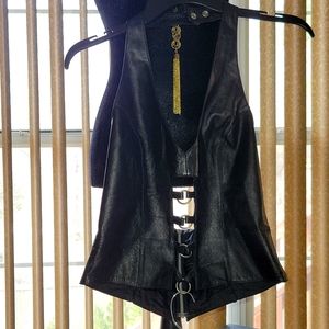 Leather black set halter top and skirt